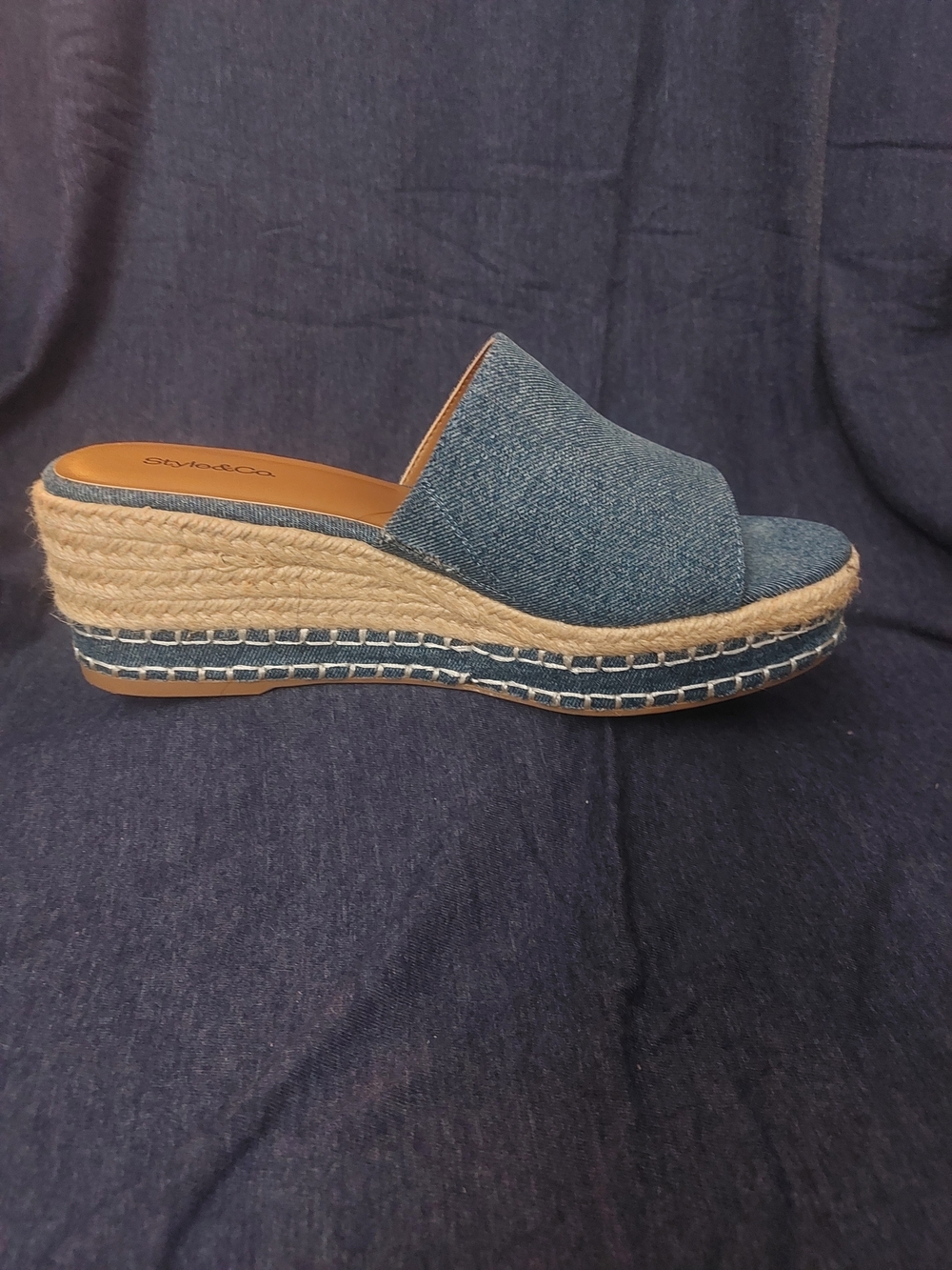 Style & Co. Denim Slide Wedge Sandals - BluePic. Sz 8 - Picture 6 of 9